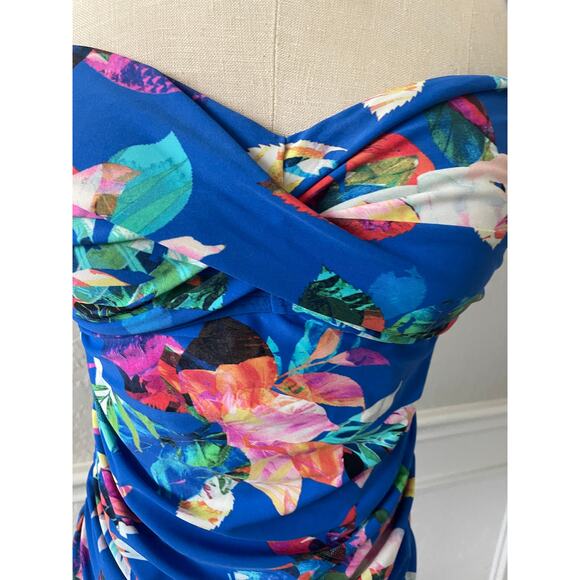 La Blanca Blue Tropical Floral Tankini Swimsuit Top - Picture 4 of 11
